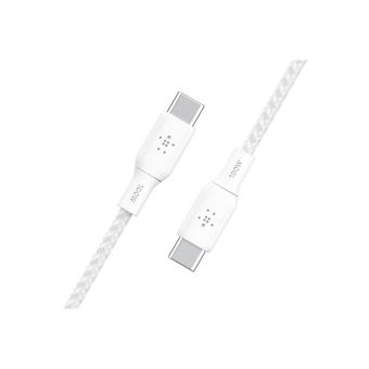 Câble USB-C vers USB-C 100 W 2 m Tressé Blanc - Belkin BoostCharge - USB -  BELKIN