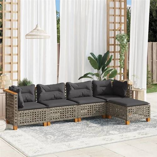 Non Communiqué Gris Salon De Jardin Modulable Vidaxl Rotin 5 Pieces 56.5 X 56.5 X 56.5
