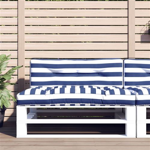 vidaXL Coussins de palette lot de 2 rayures bleues/blanches tissu