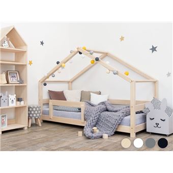 Lit cabane enfant en bois massif naturel vernis 120 x 200 cm - 1