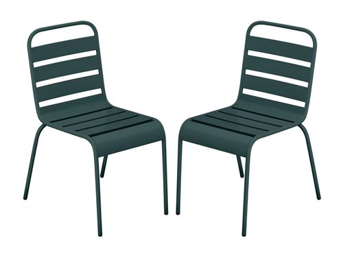 Lot de 2 chaises de jardin empilables en métal - Vert sapin - MIRMANDE de MYLIA