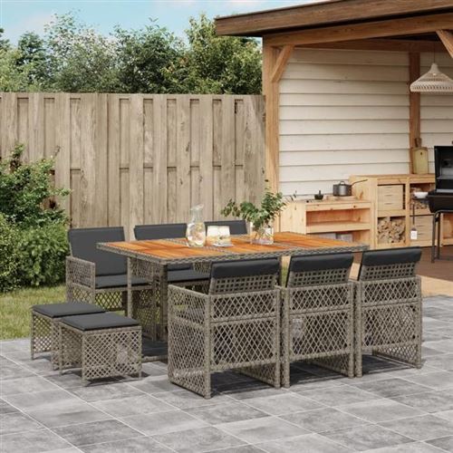 VIDAXL - Ensemble de repas de jardin - 11 pièces - Gris - Image 2