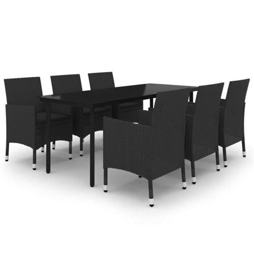 Non Communiqué Noir Salon De Jardin Generique Resine Tressee 7 Pieces 200 X 100 X 74 Cm 6 Personnes