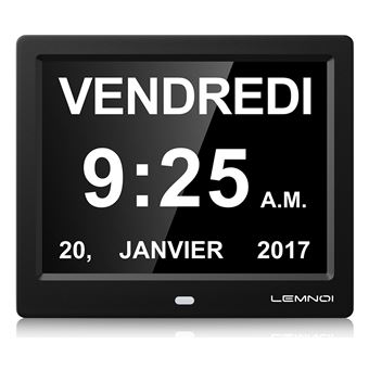 LCD Horloge Numérique Calendrier Lemnoi Noir 8 Pouce avec Date Jour Et