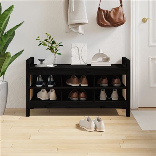 Banc d entrée Noir 110x40x60 cm Bois de pin massif