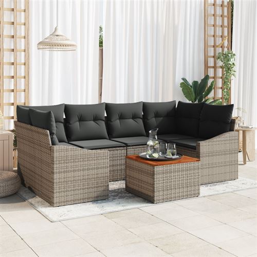 Non Communiqué Gris Ensemble De Canapé De Jardin 7 Pièces Avec Coussins Rattan Poly Acacia