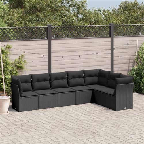 Non Communiqué Noir Vidaxl 7-Delige Loungeset Met Kussens Poly Rattan Zwart3249574