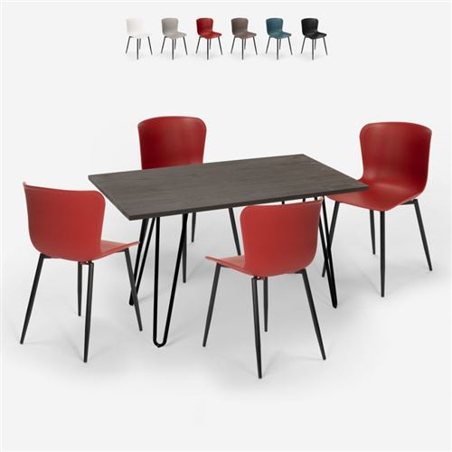 Ensemble 4 Chaises Table Rectangulaire 120x60cm Tolix Style Industriel Wire, Couleur: Rouge