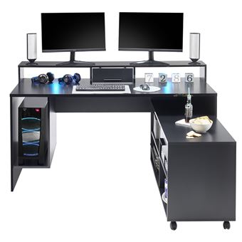 Meuble de bureau gaming en bois MDF coloris noir - Longueur 160 x