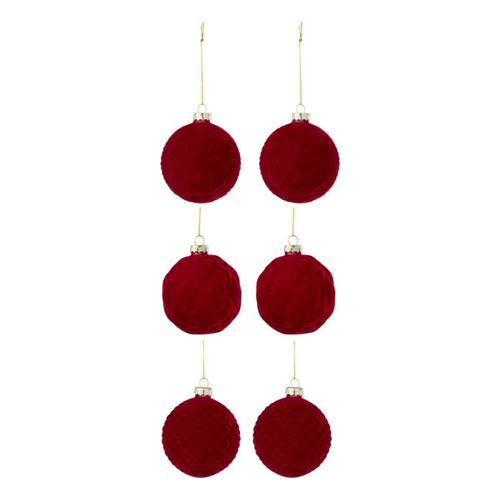 Generique Rouge Lot De 6 Boules De Noël Velours "Caro" 8Cm - Image 2