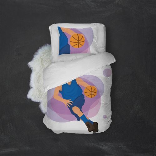 HOMEMANIA Pack oreiller et couette Sport - Blanc, violet, bleu - 155 x 210 cm