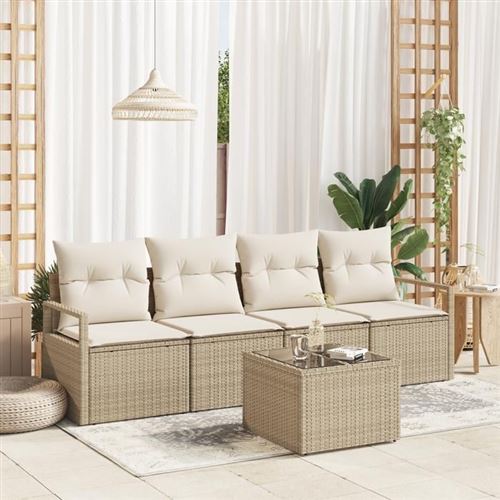Non Communiqué Beige Vidaxl Ensemble De Canapé De Jardin 5 Pièces Avec Coussins En Poly Rotin 3346251