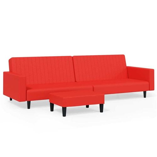 vidaXL Canapé-lit à 2 places avec repose-pied Rouge Similicuir