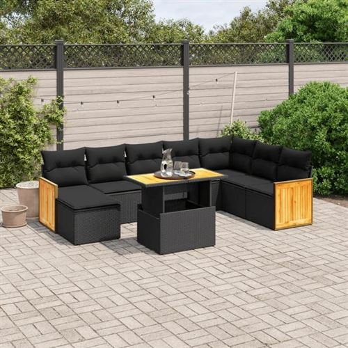 Non Communiqué Noir Vidaxl Salon De Jardin Avec Coussins 9 Pcs, Canapés De Terrasse, Ensemble De Meubles De Patio, Mobilier D'extérieur, 3274093
