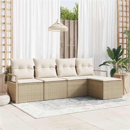 Non Communiqué Beige Canapé De Jardin 5 Pièces Avec Coussins Poly Rotin, Canapé De Jardin 2 Places Avec Coussins Poly Rotin
