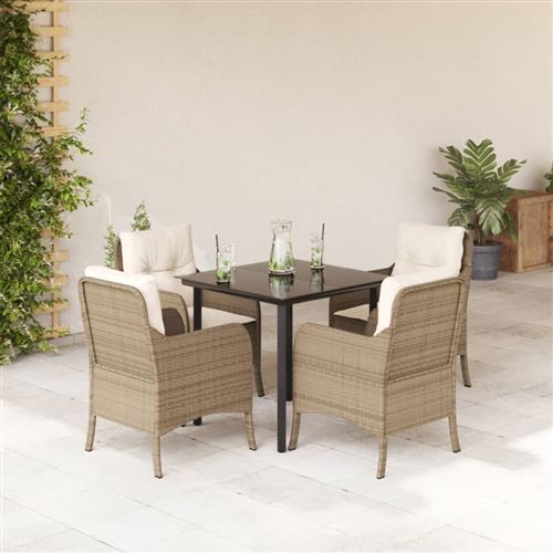 vidaXL - Ensemble salon de jardin 5 pièces - Résine tressée - Beige - Image 3