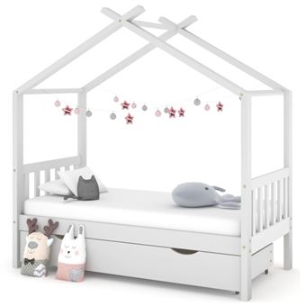 Cadre de lit enfant avec tiroir blanc pin massif 80x160 cm - 1