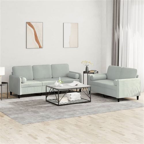 Non Communiqué Gris Clair Vidaxl Ensemble De Canapés 2 Pcs Avec Coussins Velours