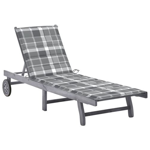 Non Communiqué Gris Chaise Longue De Jardin Avec Coussin Bois D Acacia Solide