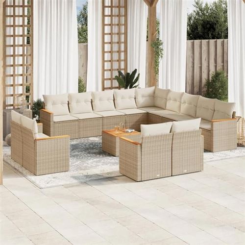  vidaXL Salon de Jardin avec Coussins 14 pcs, Canap&eacute;s de Terrasse, Ensemble de Meubles de Patio, Mobilier d'Ext&eacute;rieur, Beige 3226534 