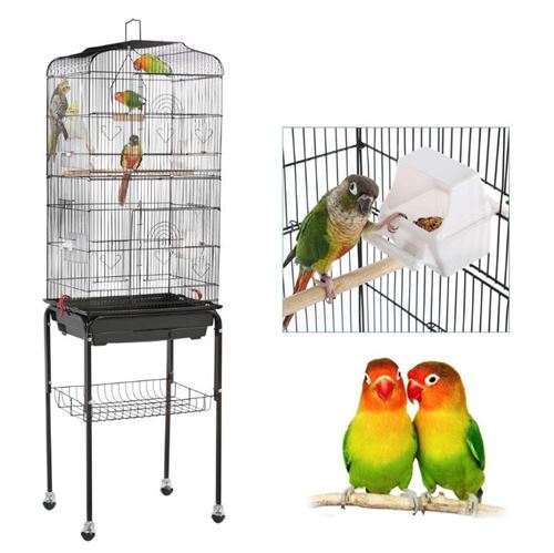 JEOBEST Cage Oiseau Equipées Perchoirs Balançoire Bol d'alimentation avec Support Détachable, 46x35.3x150.6cm, Noir