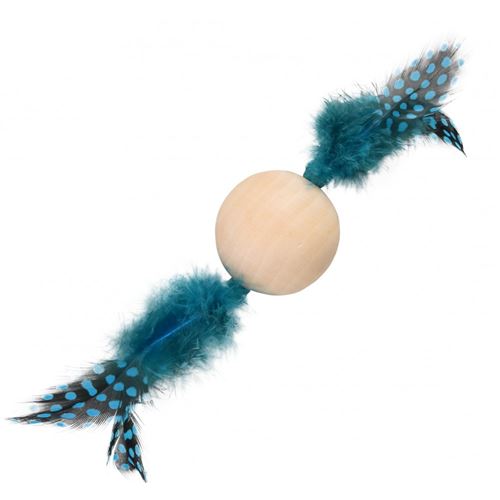 Jouet 1 Balle en bois avec plume 13 x 4 cm jouet pour chat couleur aléatoire.