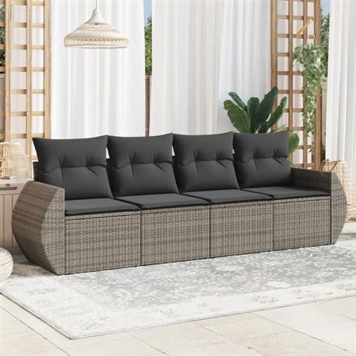 VIDAXL - Salon de jardin - Résine tressée - Gris - 4 personnes - Image 2