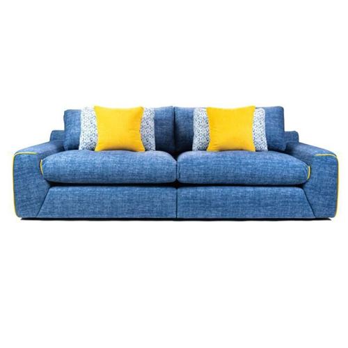 Canape droit 3 places fixe - Tissu bleu - L 260 x P 109 x H 87 cm- ANNABEL