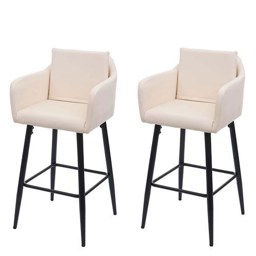 HW - 2x Tabouret de bar C-H93, tabouret de comptoir, repose-pieds m&eacute;tal - similicuir cr&egrave;me-beige