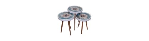 Table D Appoint Keramik Ronde En Bleu Set De 3 Pieces De Style