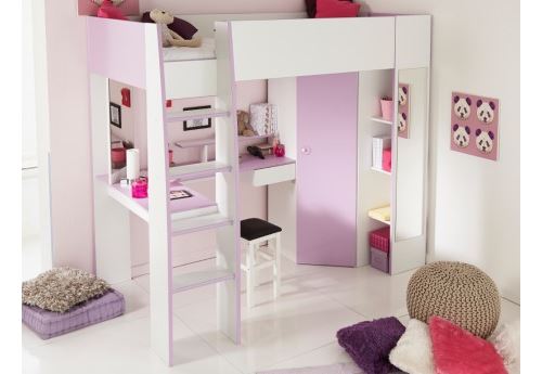 Lit Mezzanine Gemma 90x200cm Avec Bureau Rangements Et Armoire Integres Parme Et Blanc Lit Pour Enfant Achat Prix Fnac