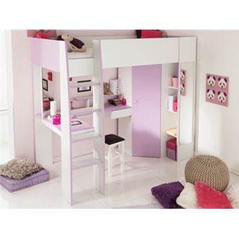 Lit Mezzanine Gemma 90x200cm Avec Bureau Rangements Et Armoire Integres Parme Et Blanc Lit Pour Enfant Achat Prix Fnac