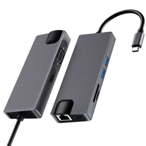 Hub USB IKOTEKSUN de type C 8 en 1 vers ports HDMI et 1080P VGA 4K HDMI, Ethernet  RJ45, 2 ports USB 3.0, lecteur de carte SD / TF et port USB