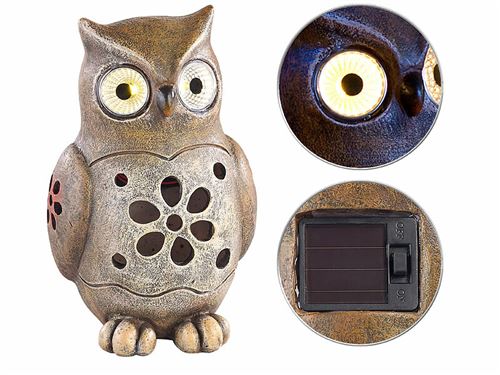 Chouette décorative 16 cm avec yeux lumineux à LED et module solaire