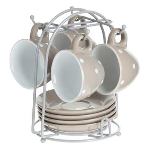 Set de 4 Tasses à Café & Soucoupes Pois 17cm Taupe