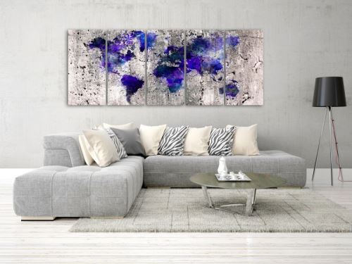 Tableau - World Map: Ink Blots (5 Parts) Narrow .Taille : 200x80