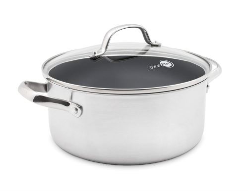 Greenpan Venice Pro Biply Cc000393-001 Faitout + Couvercle Verre Acier Inoxydable, Inox, 24cm
