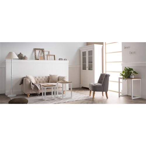 Tables Gigognes Bois Et Metal Blanc Lot De 3 Rochelle Achat