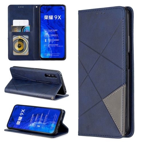 Etui en PU motif géométrique avec porte-carte bleu pour votre Huawei Honor 9X/9X Pro