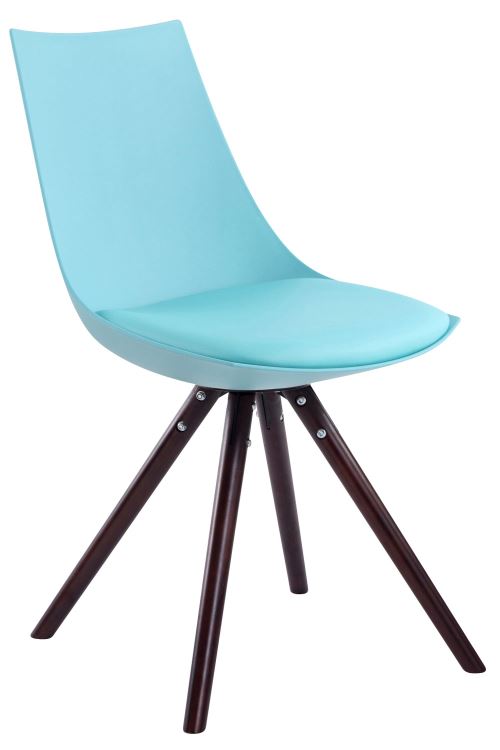 Chaise de salle à manger Albi simlicuir pieds ronds en bois de hêtre Cappuccino - Siège Bleu