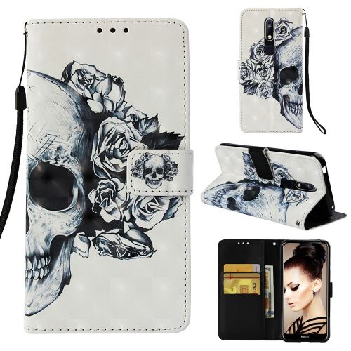 Etui en PU décoration par points lumineux crâne fleuri pour votre Nokia 7.1