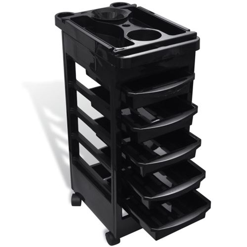 Vidaxl Noir Chariot En Plastique Pour Salon De Coiffure Avec Roues
