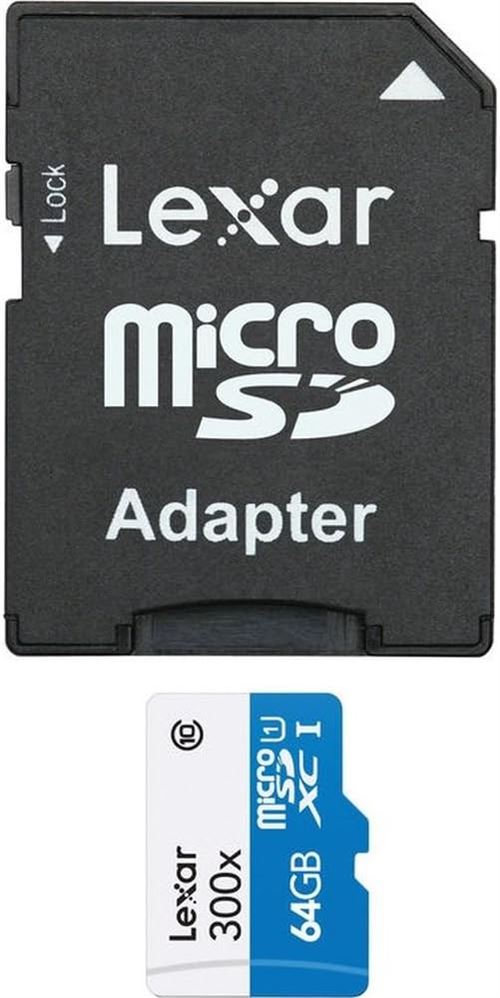 Lexar carte micro-sdxc 64 go class 10 300x avec adaptateur