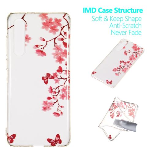 Coque en TPU impression de motifs fleurs rouges et papillons pour votre Huawei P30
