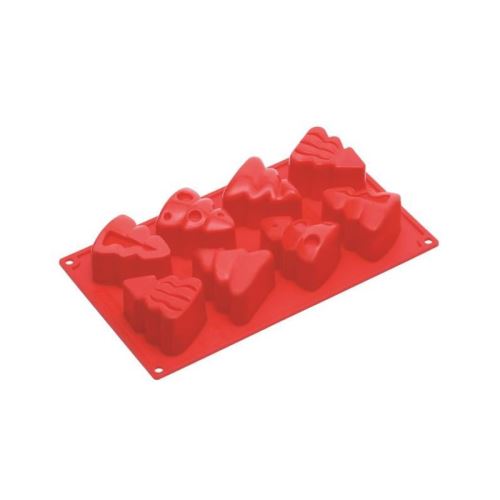 PAVONI FR066 Moule silicone a 8 cavités en forme d'arbre de noël rouge