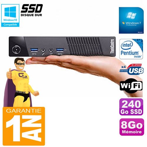 PC De Bureau Lenovo Ultra Mini PC Lenovo M73 Usff Tiny G3250T 8Go Disque 240Go SSD WiFi W7