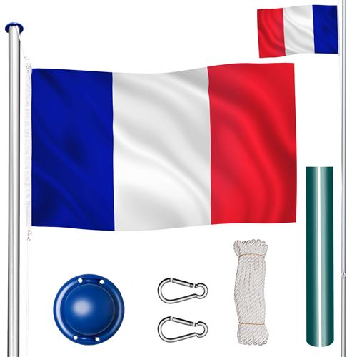 TecTake Mât avec drapeau réglable en hauteur - France