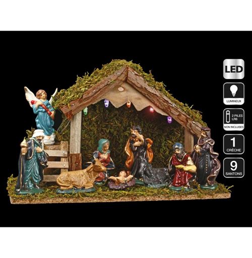 Crèche lumineuse - Décoration lumineuse LED - 9 santons
