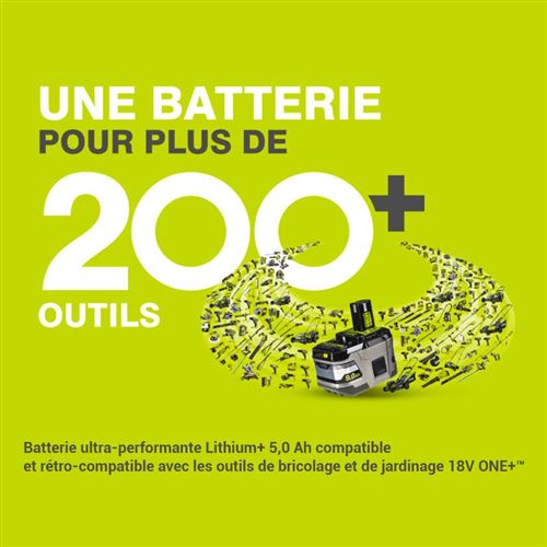 RYOBI - 1 batterie lithium+ 18V - 5,0 Ah et 1 chargeur rapide 2,0 A -  RC18120-150 : : Bricolage