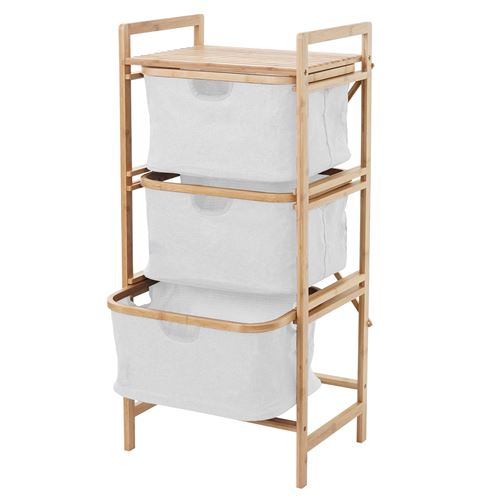 Meuble à linge MENDLER HWC-B56, 3 paniers, bambou, 96x44x34cm, 78l
